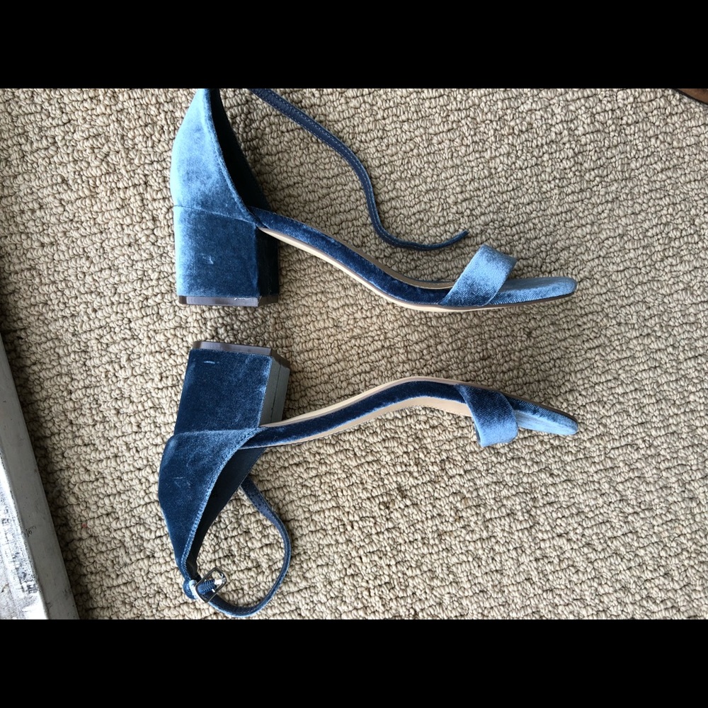 Velvet blue heeled sandals, NEW!